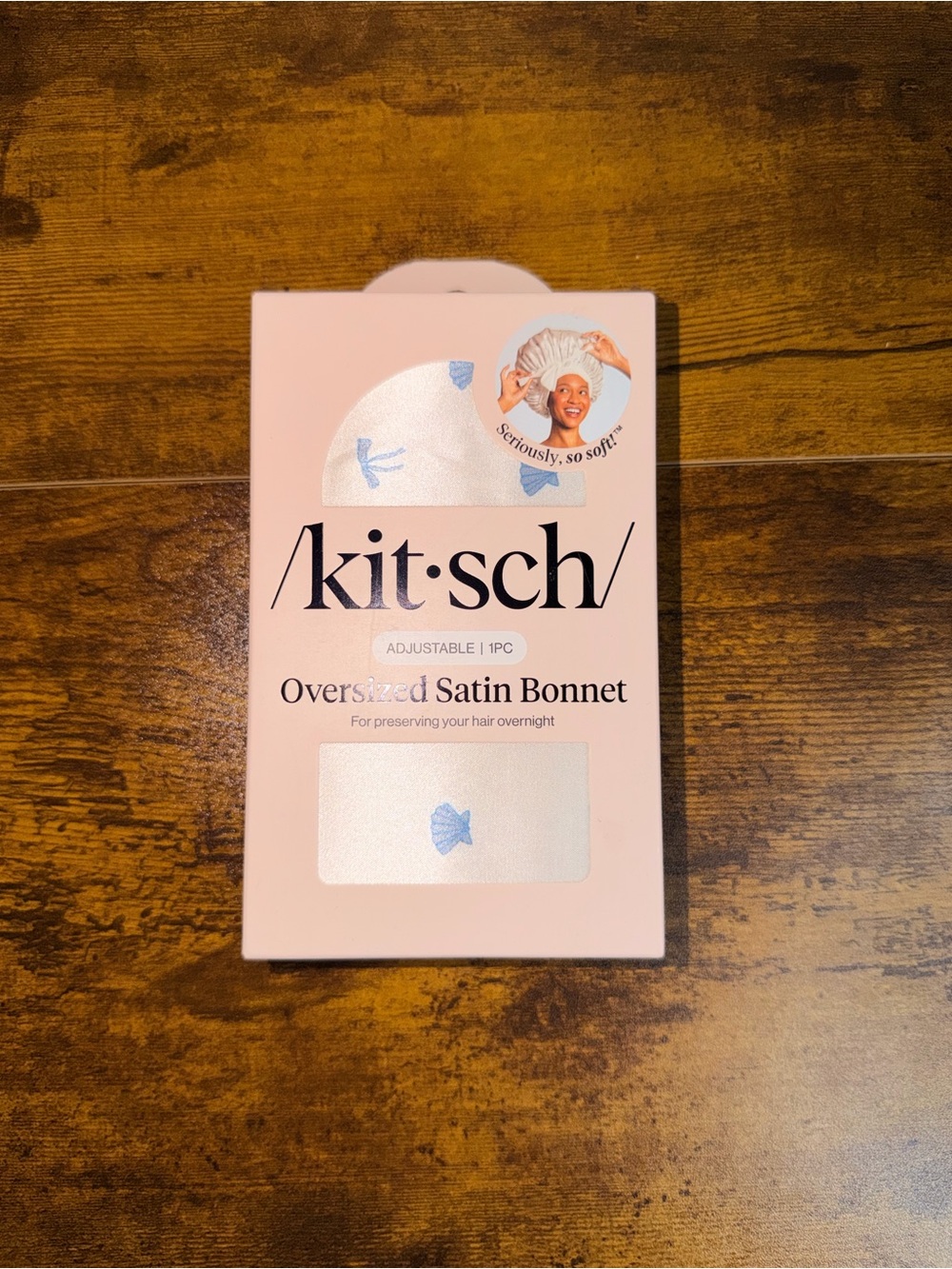 Kitsch Oversized Satin Bonnet in the Pearlized Cream and Coastal Blue print